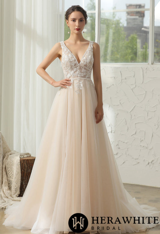 Modern Bohemian Floral Lace Wedding Gown