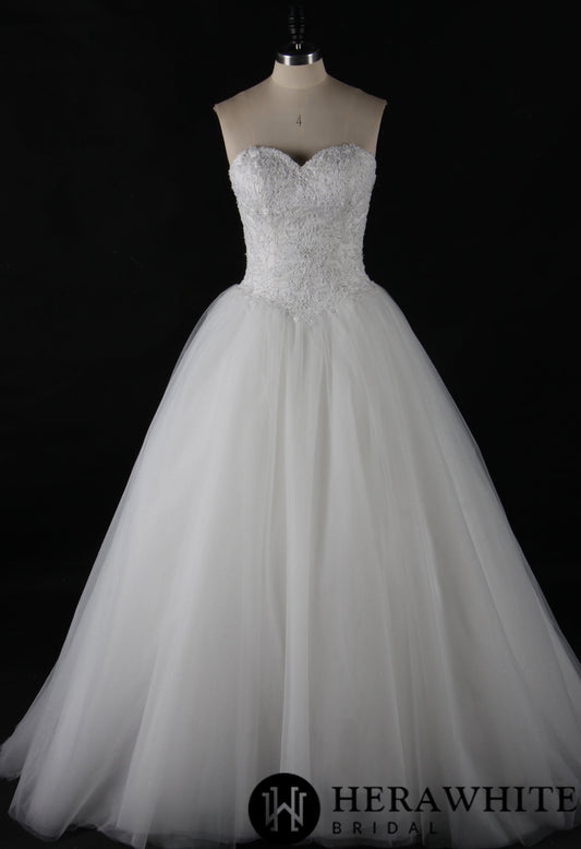 Strapless Beaded Lace Ball Gown With Corset Bodice