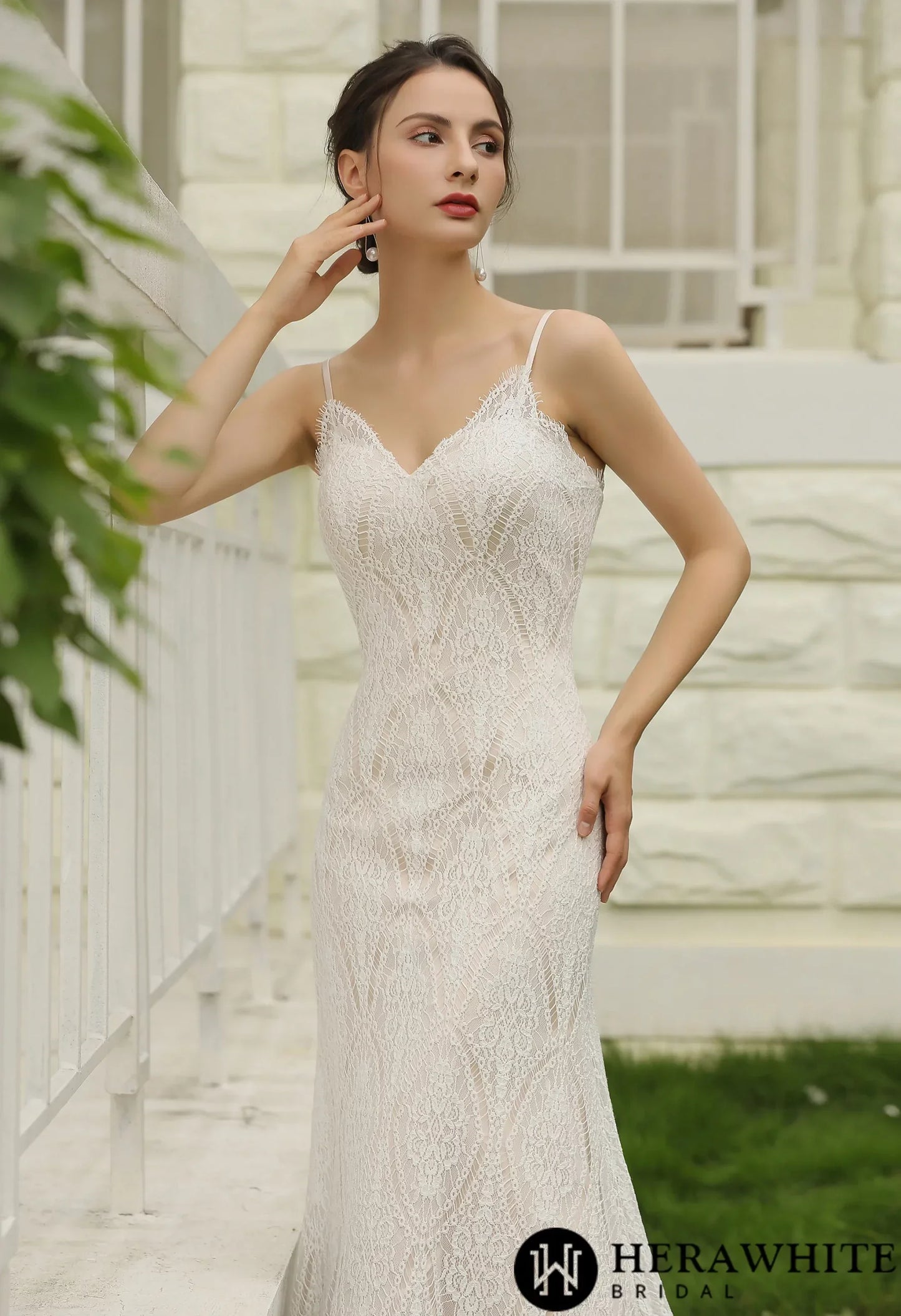 Spaghetti Straps Lace Sheath Wedding Gown