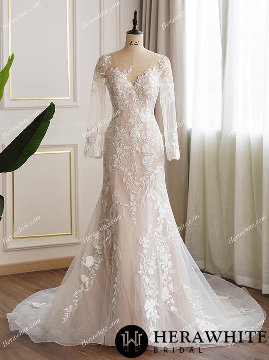 Ultimate Floral Fit and Flare Long Sleeve Wedding Dress