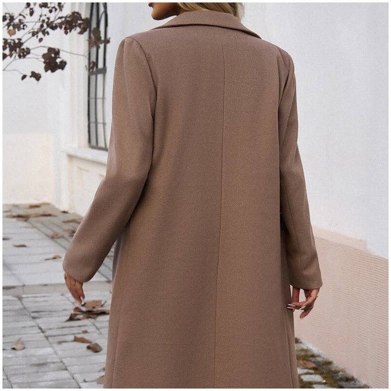 Solid Color Mid-Length Lapel Cardigan Coat