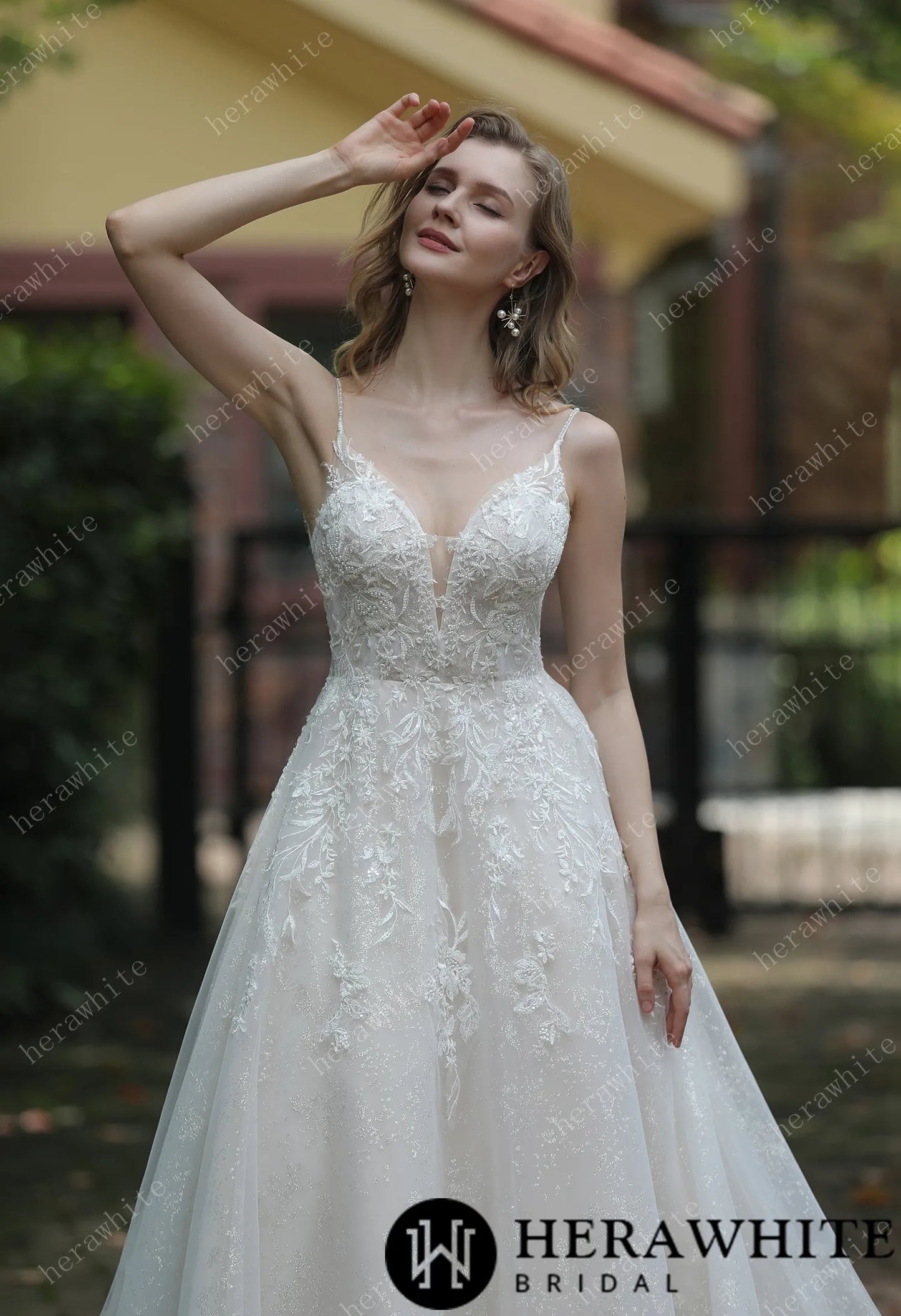 Sparkly A-Line Wedding Dress With Beaded Spaghetti Straps