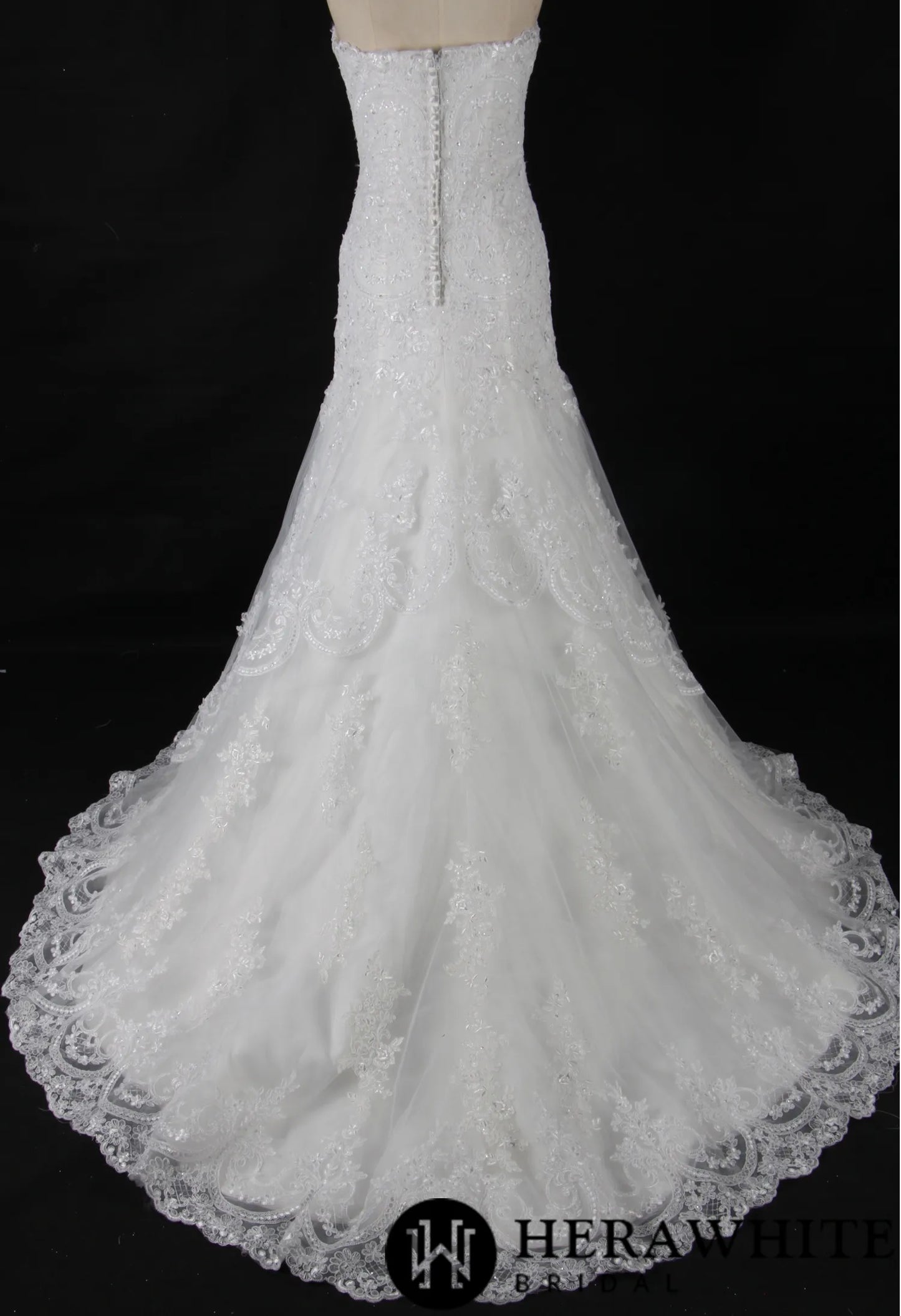 Strapless Sweetheart Lace Fit And Flare Wedding Dress With Sweep Train