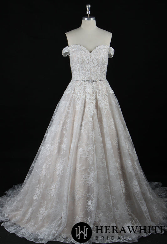 Modern Lace Off-the-Shoulder Ballgown With Corset Back