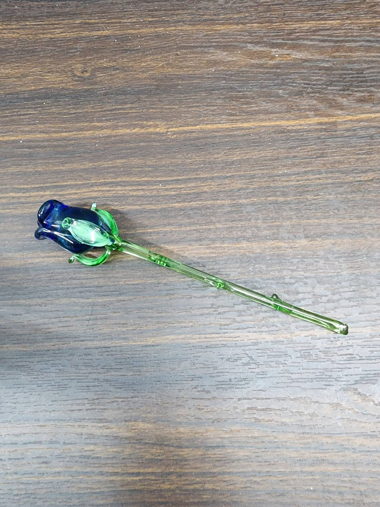Glass Rose - Blue - Single Rose - Handmade - Short Stem