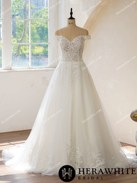 Off the Shoulder Lace With Floral Wedding Dress