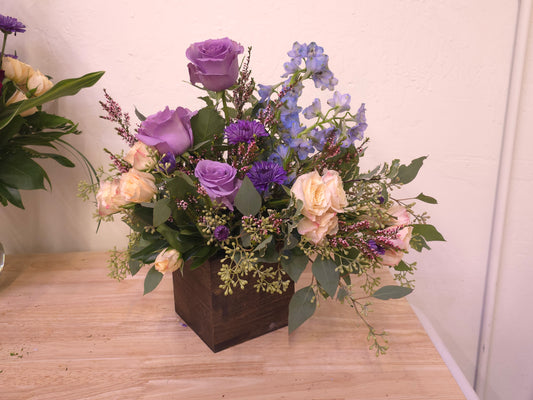 Wooden Box, purple rose