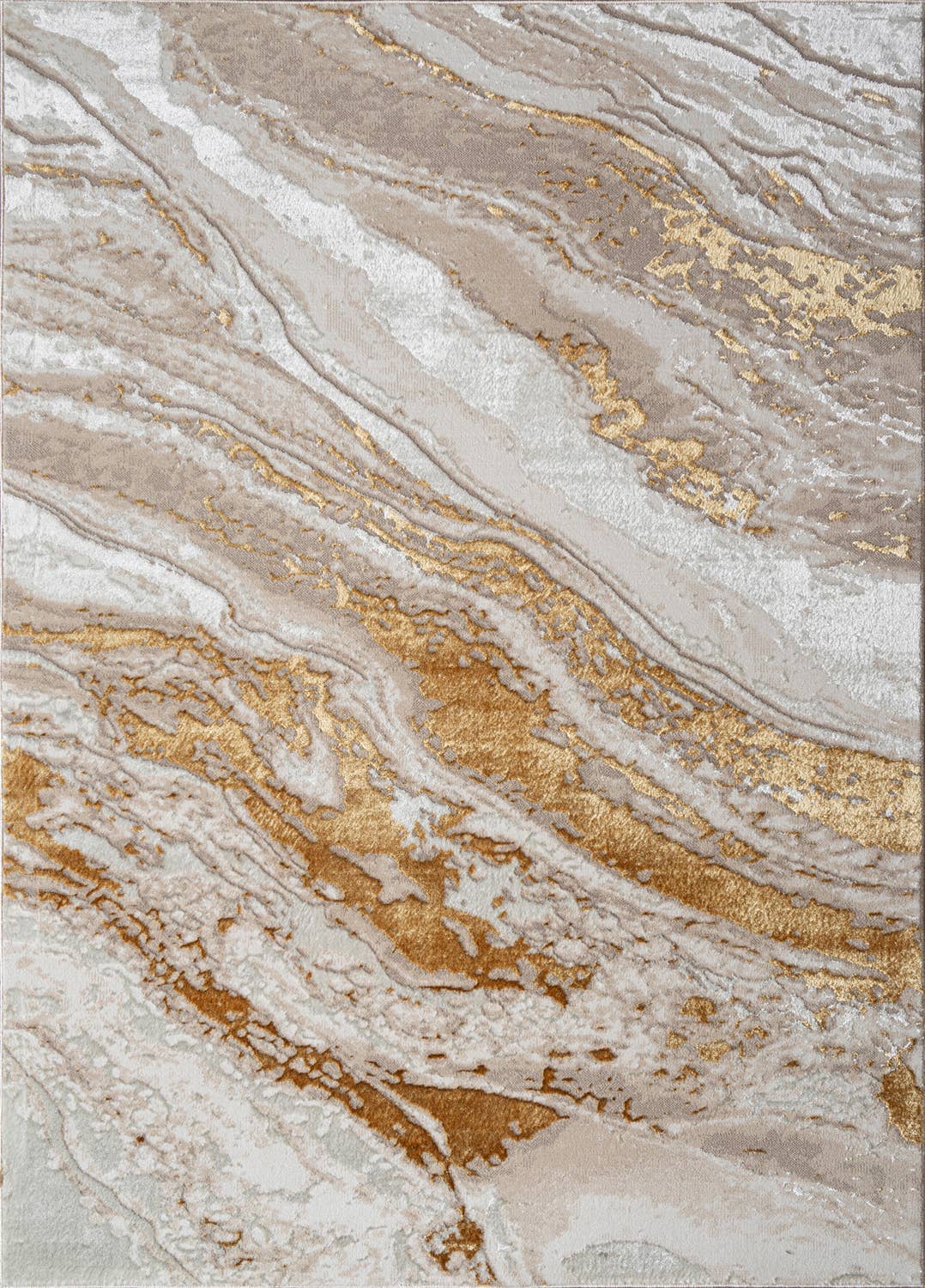 Adina Luxury Abstract Design Area Rug in Beige and Gold