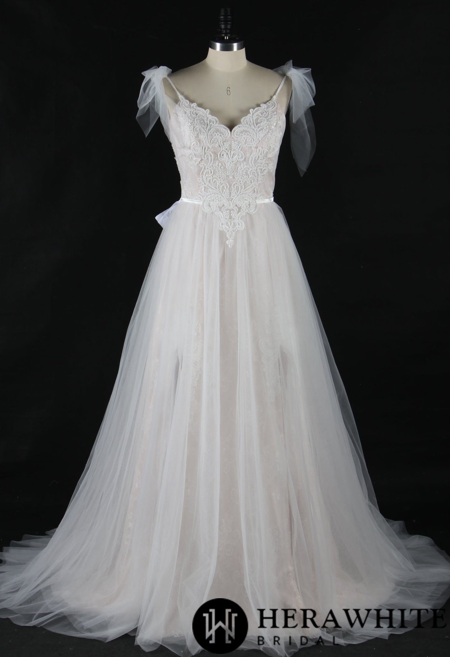 Spaghetti A-Line Lace Applique Bridal Gown