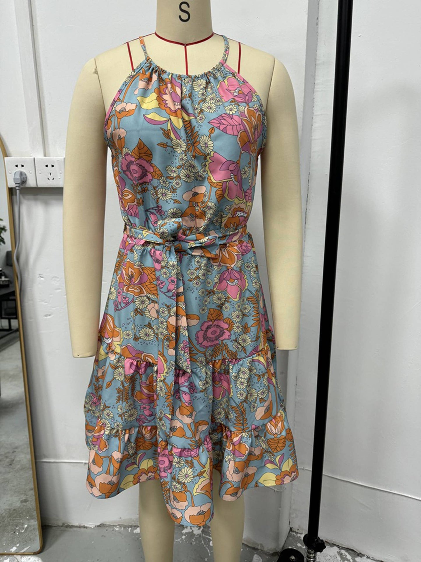 Lace Up Printed Camisole Dress