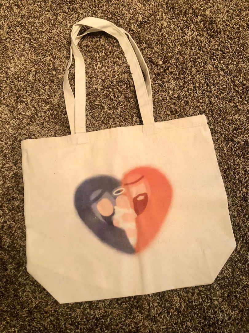 Taupe, Multi Canvas Tote with Nativity Heart Print, 15x17"