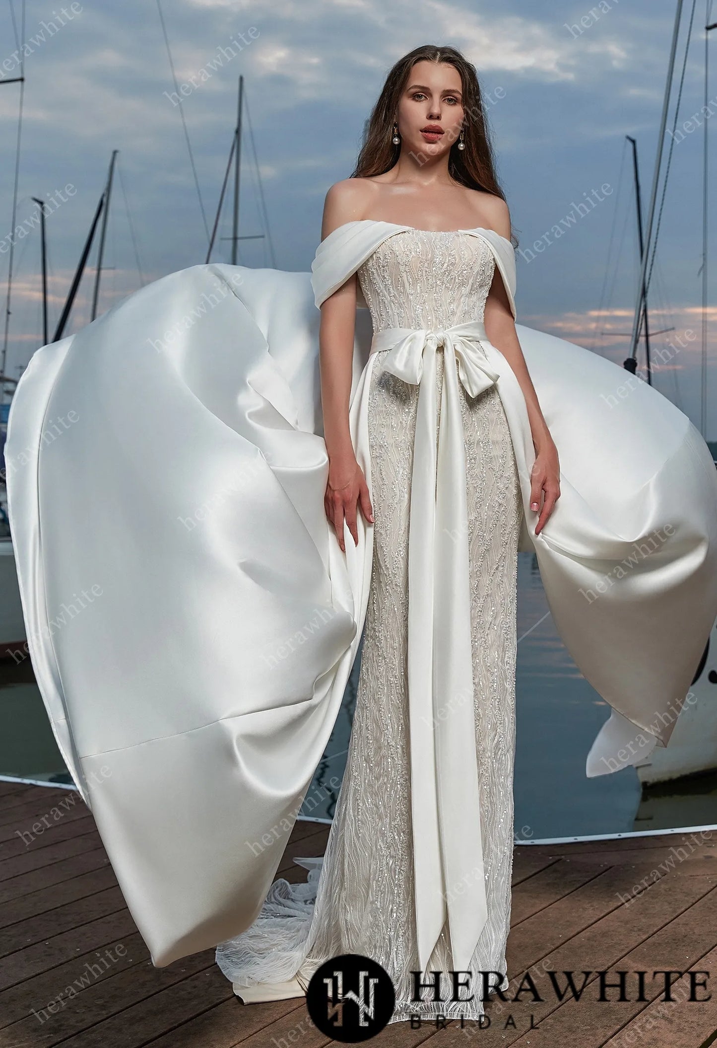 Sensual Sheath with Detachable Satin Overskirt Wedding Dress