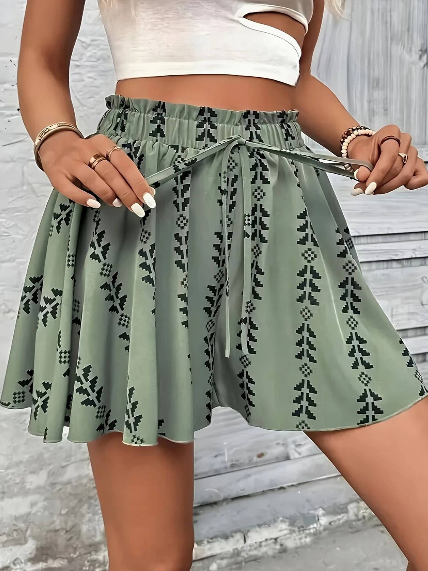Printed Wide Leg Shorts