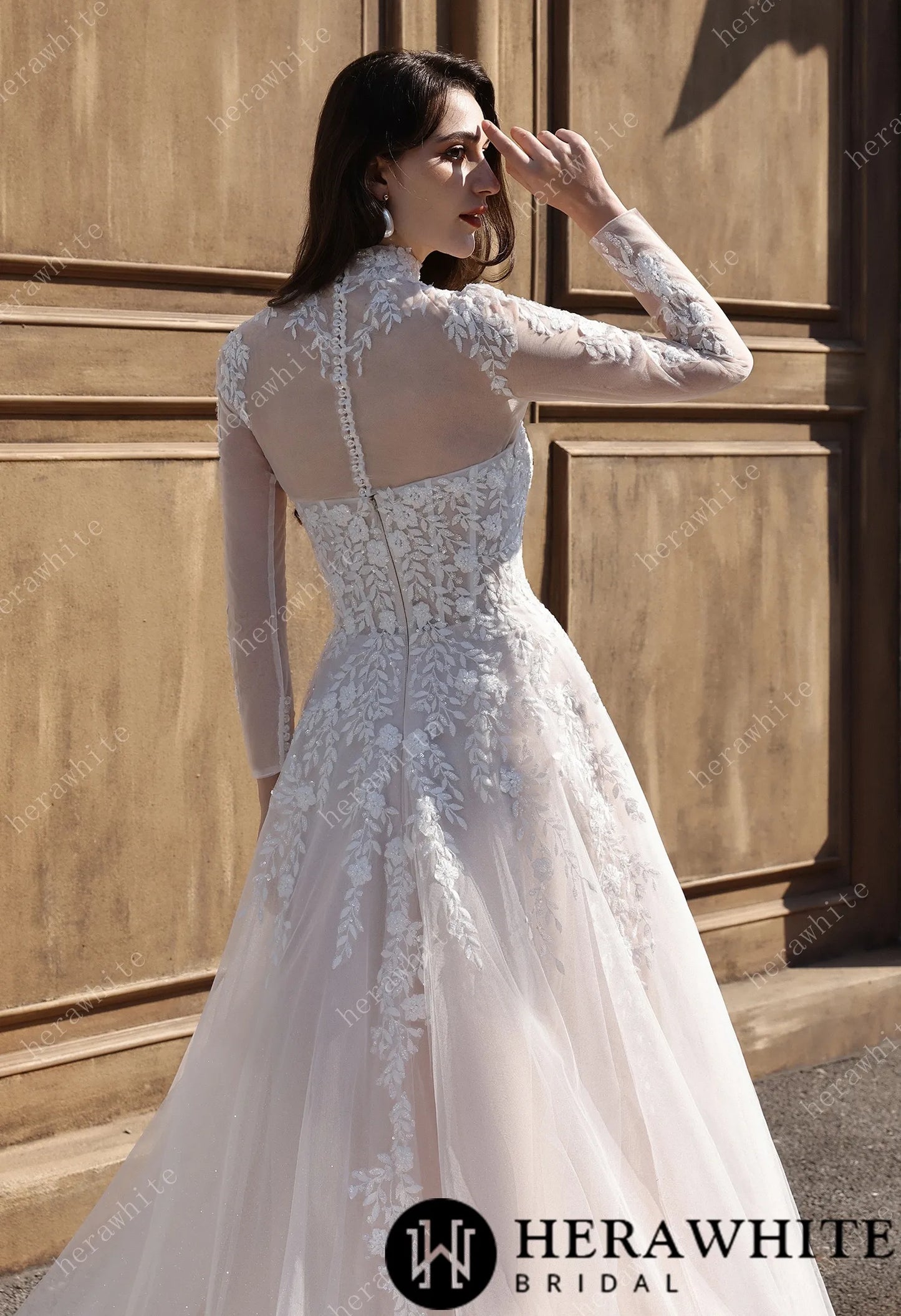 Strapless Sweetheart Beaded Lace Wedding Dress With High illusion Neck HW3841