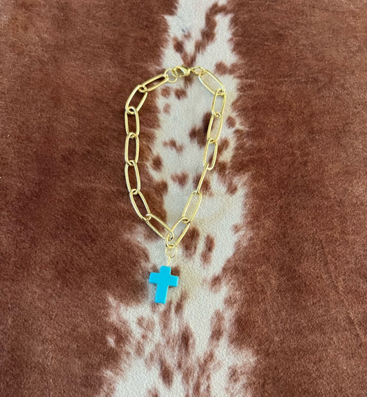 Gold & turquoise cross bracelet