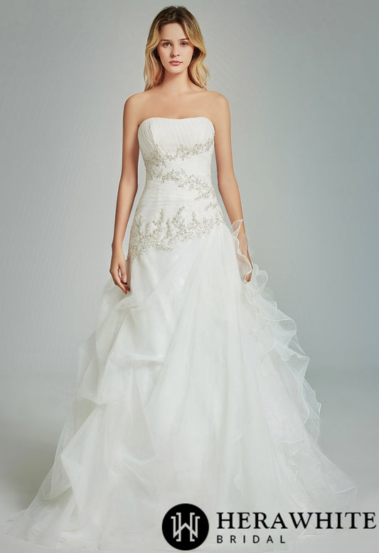 Strapless Pleating Wedding Dress With Ruffled Skirt