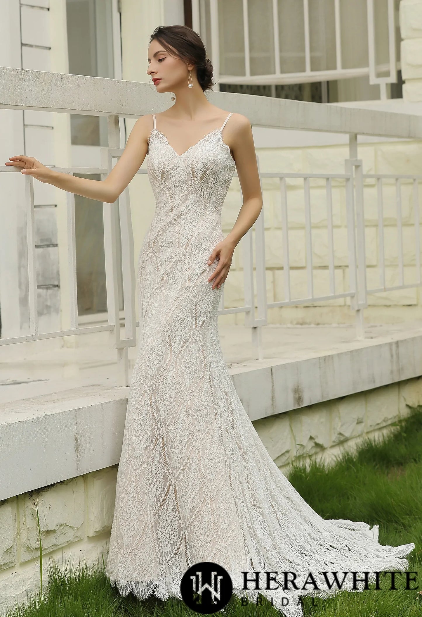 Spaghetti Straps Lace Sheath Wedding Gown