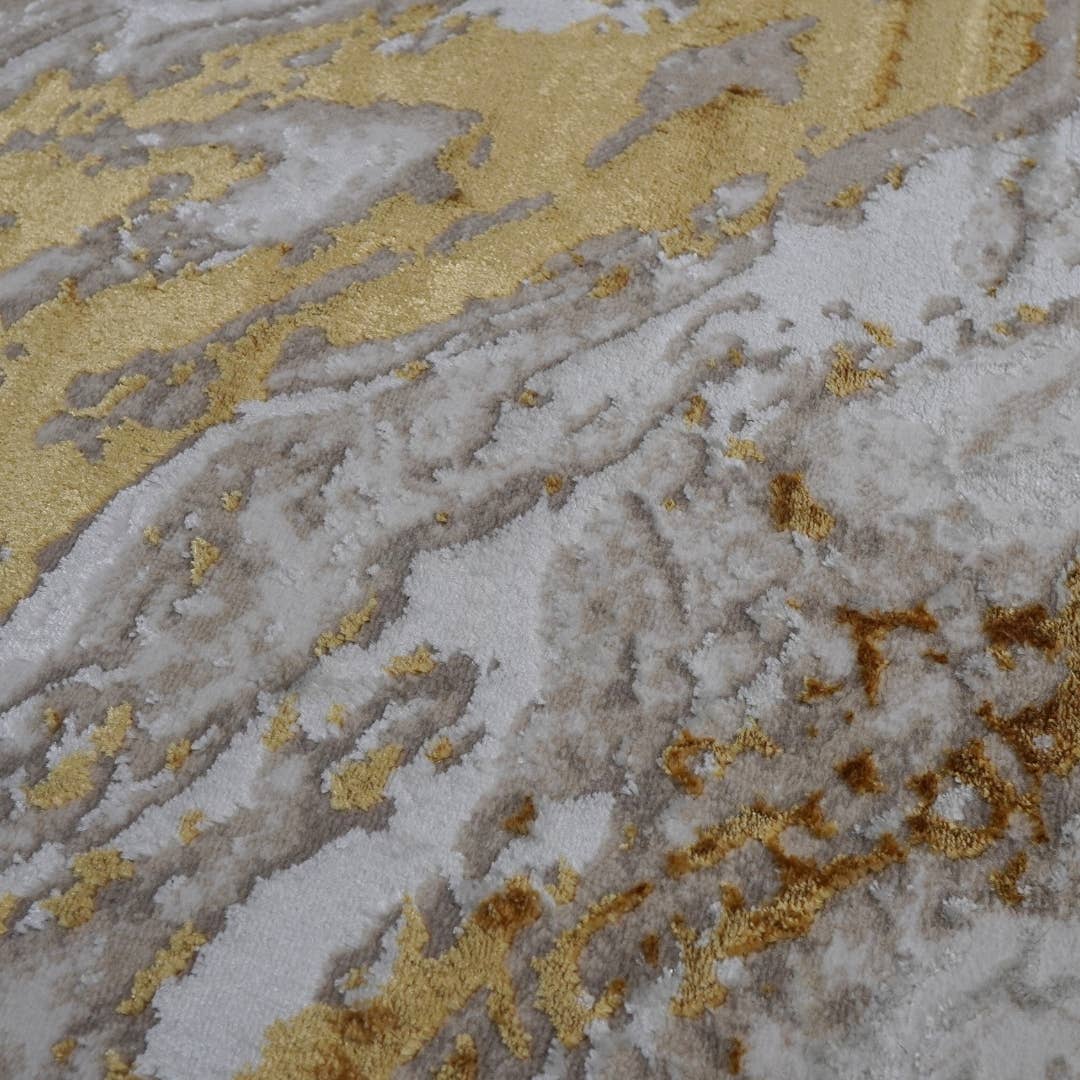 Adina Luxury Abstract Design Area Rug in Beige and Gold