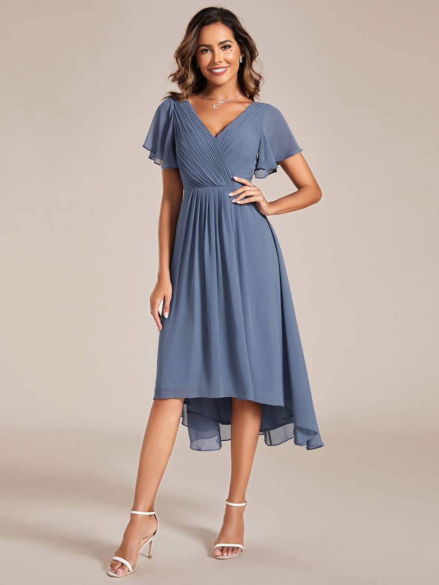 Pleated Ruffles Chiffon Wedding Guest Dresses