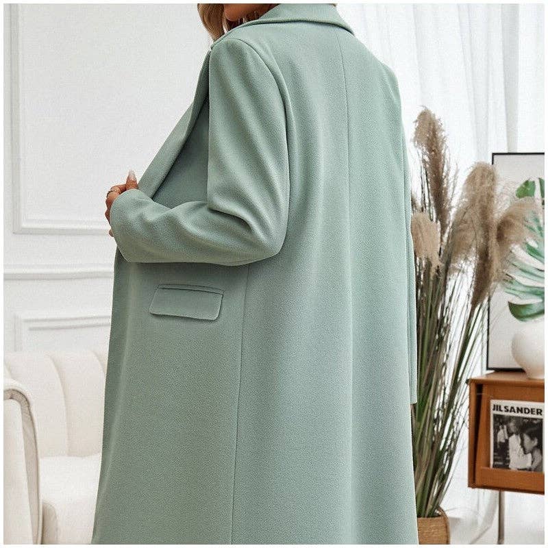 Solid Color Mid-Length Lapel Cardigan Coat