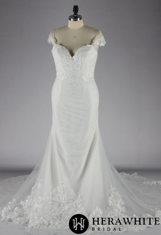 Sweetheart Neck Fit and Flare Wedding Dress with Beaded Lace on Tulle