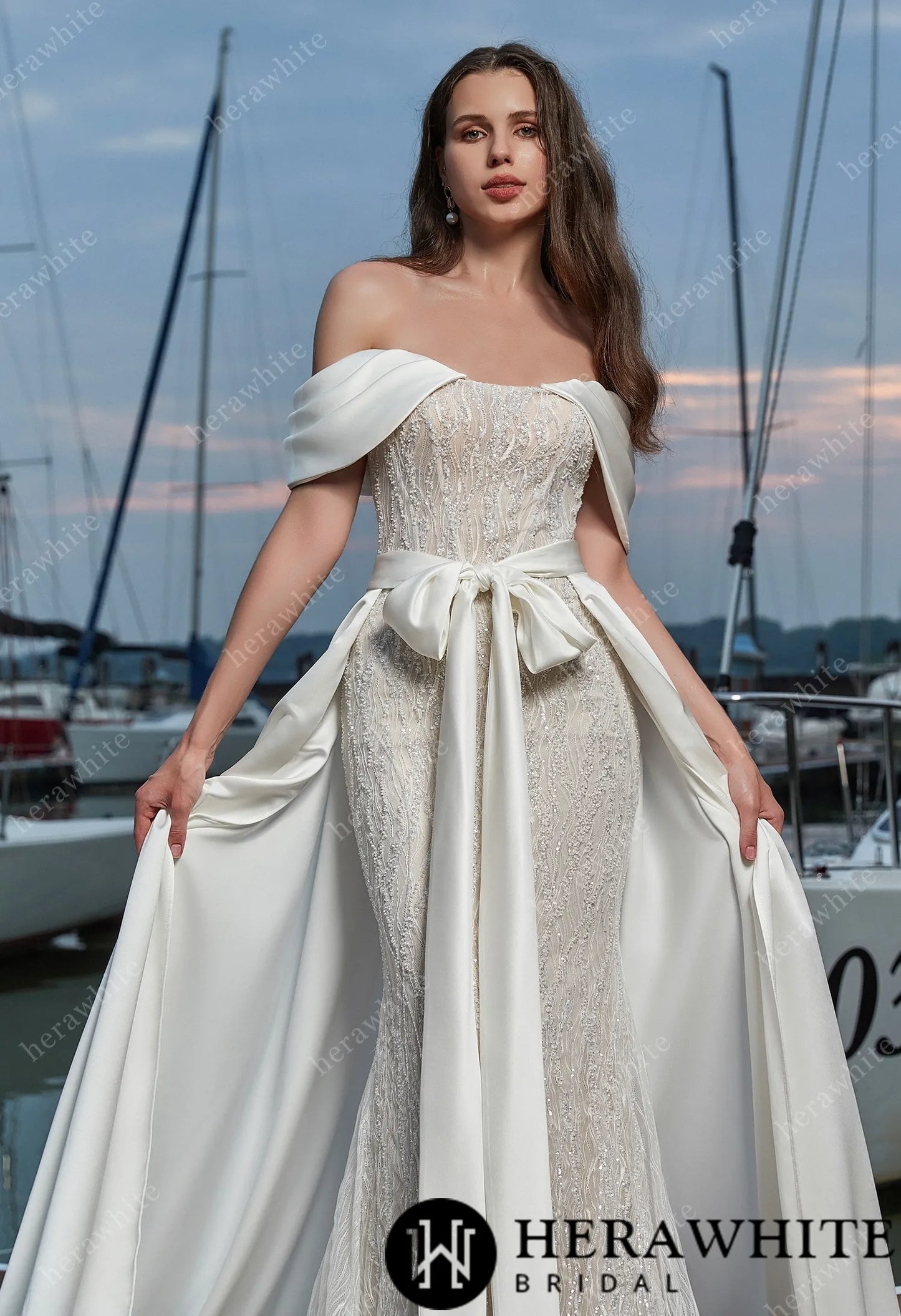 Sensual Sheath with Detachable Satin Overskirt Wedding Dress
