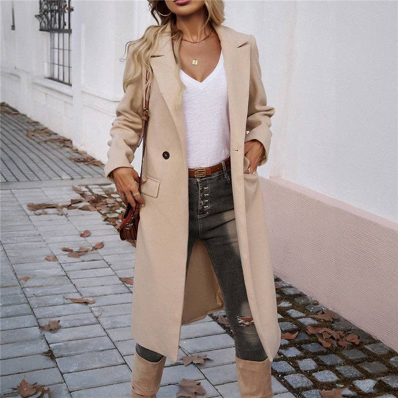 Solid Color Mid-Length Lapel Cardigan Coat