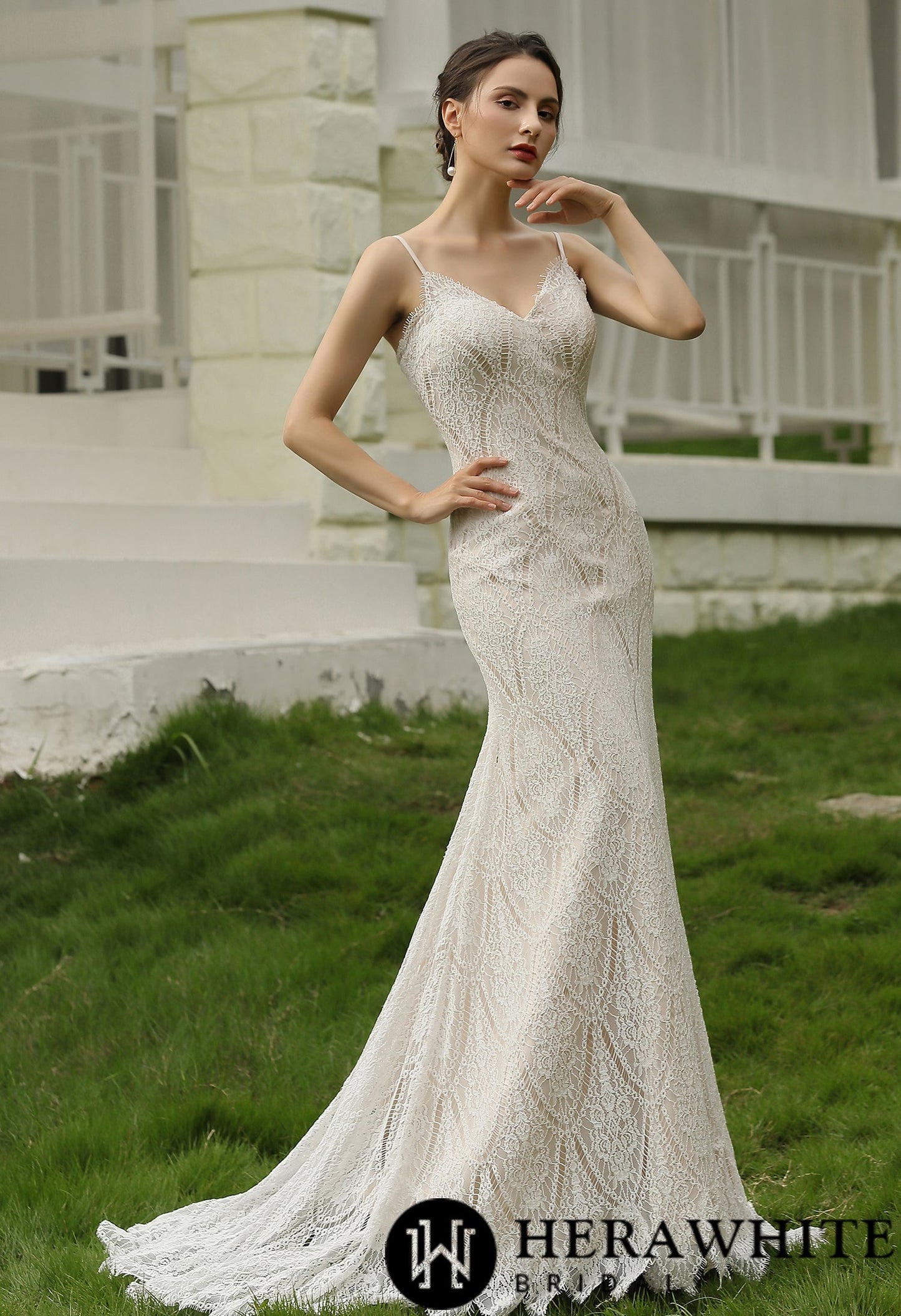 Spaghetti Straps Lace Sheath Wedding Gown