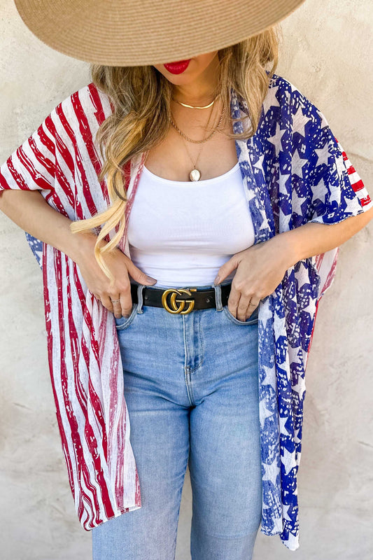 🌸4th Of July American Flag Printed Knitted Kimono Cardigan