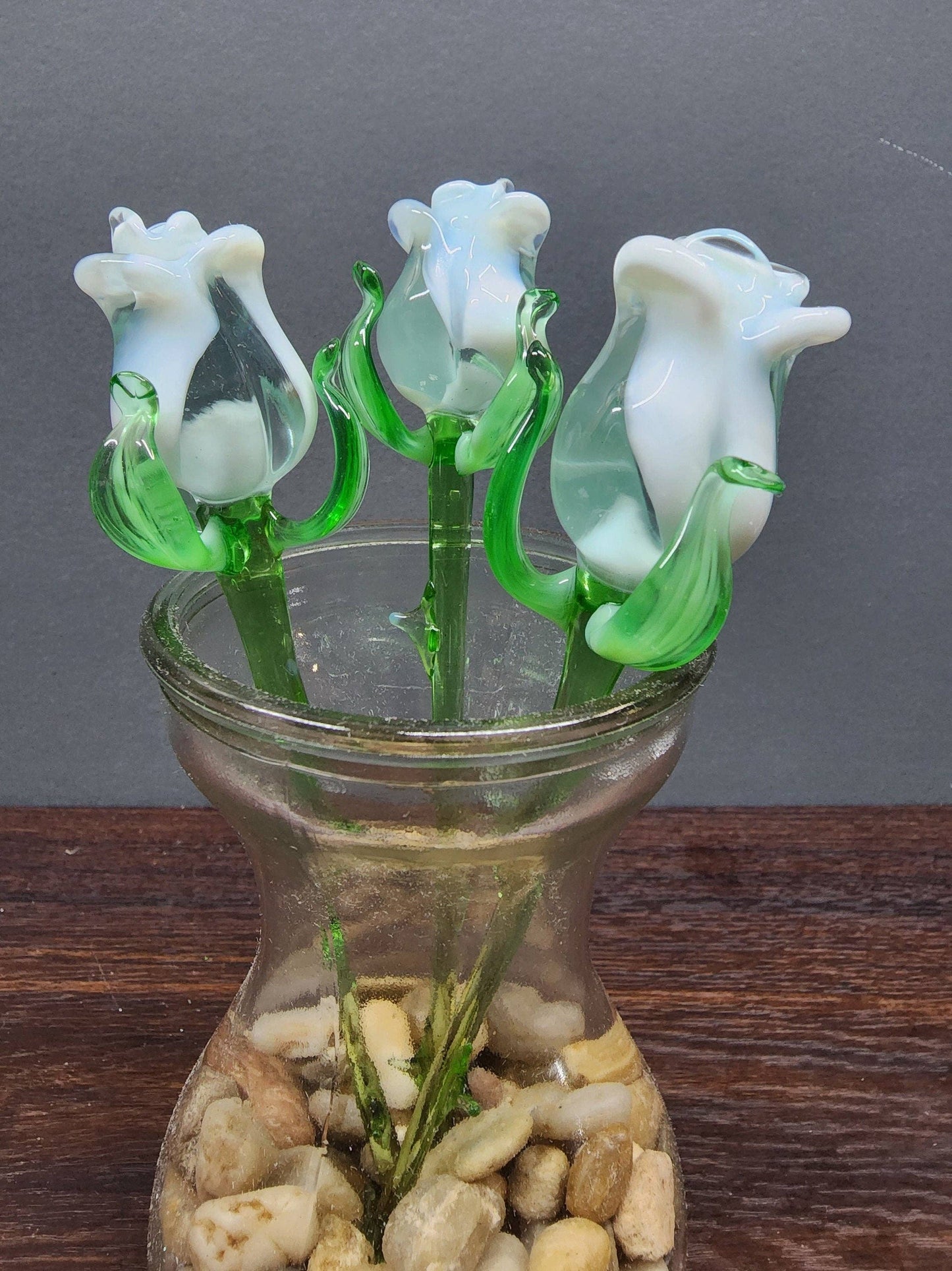 Glass Rose - White - Single Rose - Handmade - Short Stem