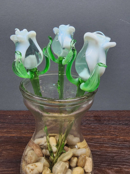 Glass Rose - White - Single Rose - Handmade - Short Stem