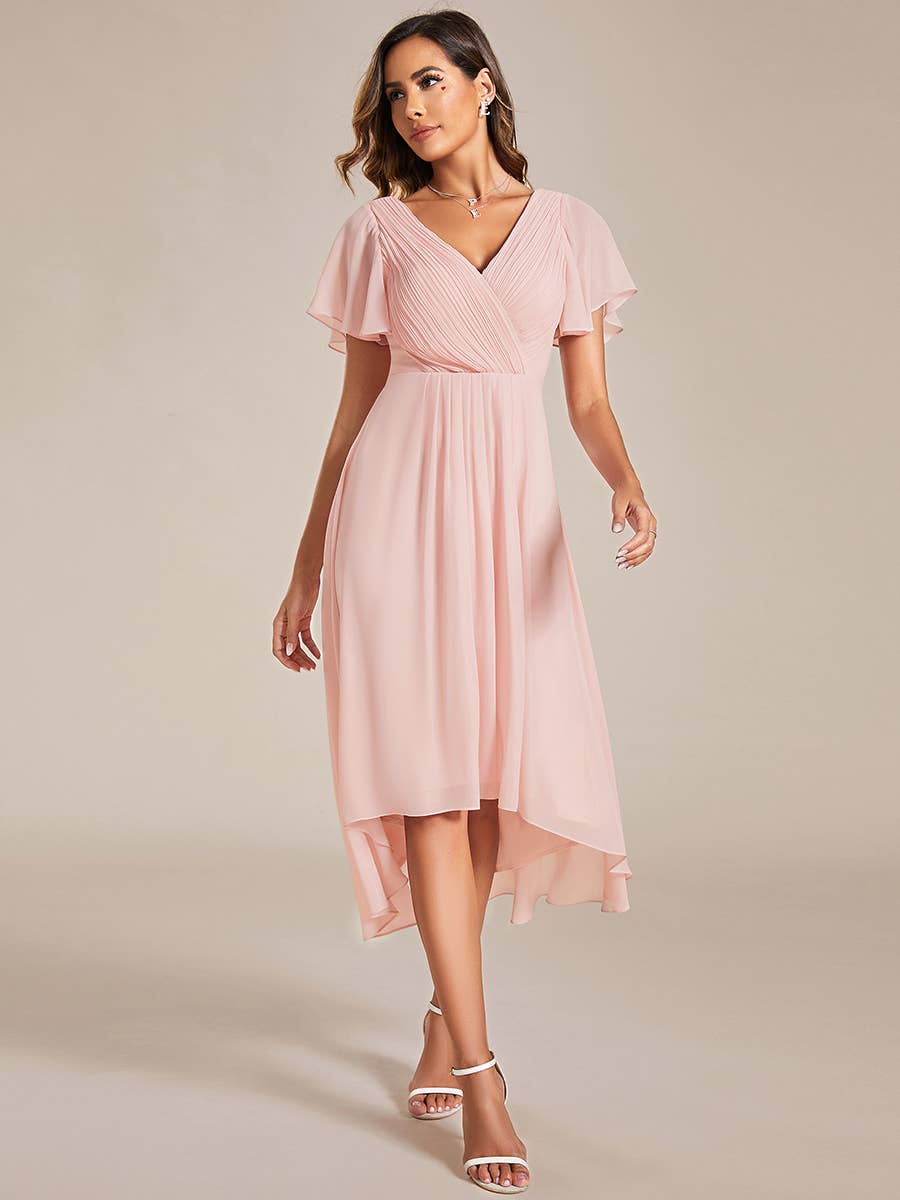 Pleated Ruffles Chiffon Wedding Guest Dresses