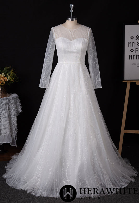 Sparkling Wedding Gown With Long Sleeve
