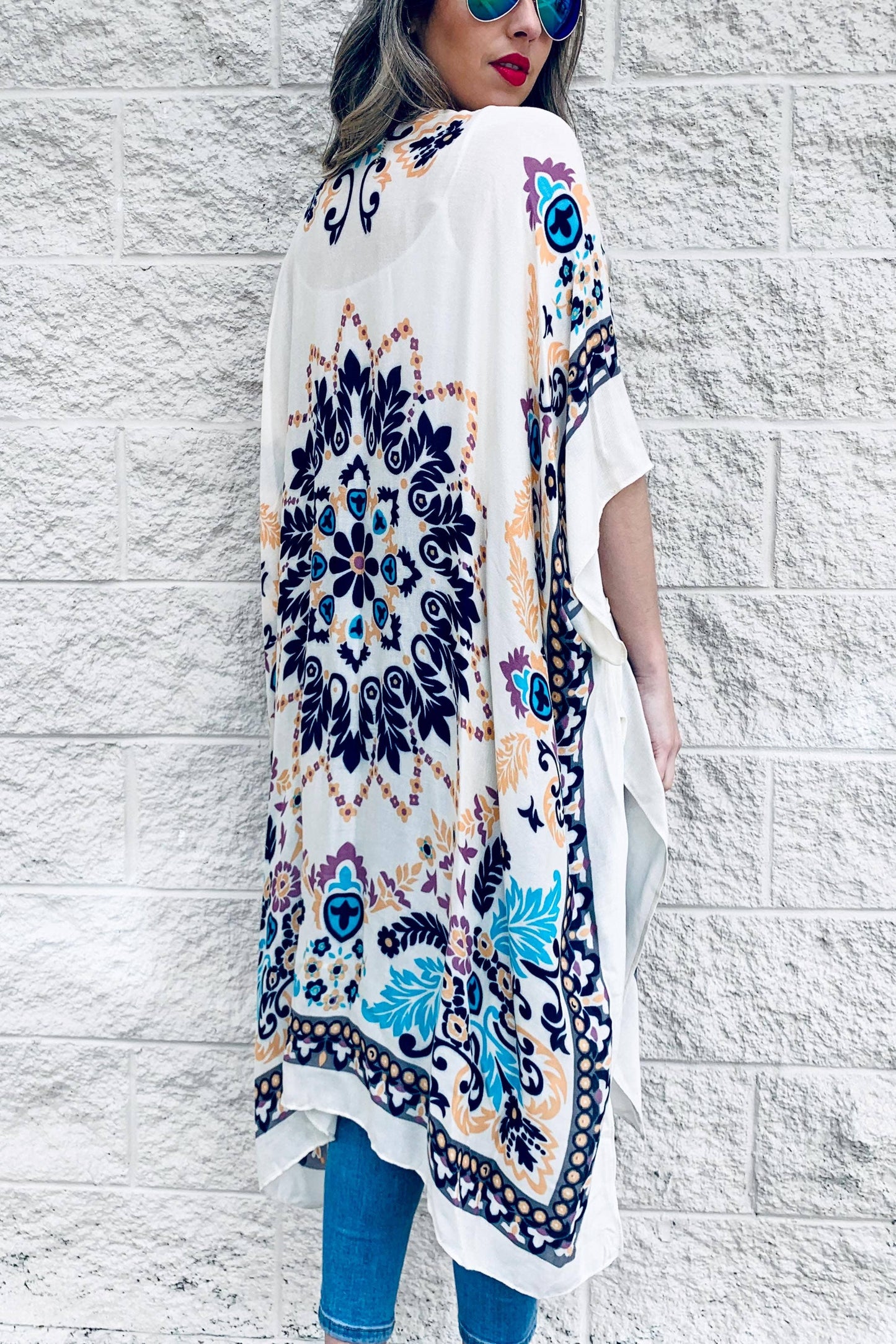 Multi Floral Printed Kimono Cardigan Cover Up