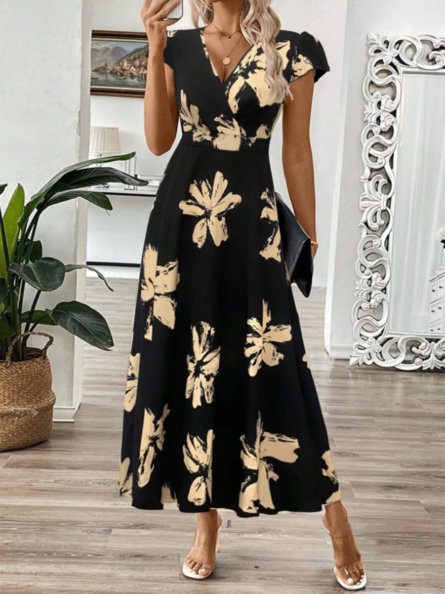 V-neck Printed Dress