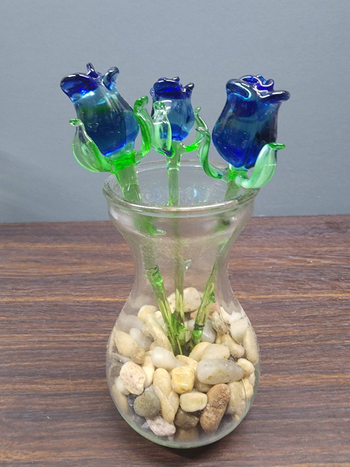 Glass Rose - Blue - Single Rose - Handmade - Short Stem