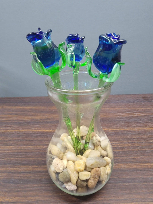 Glass Rose - Blue - Single Rose - Handmade - Short Stem