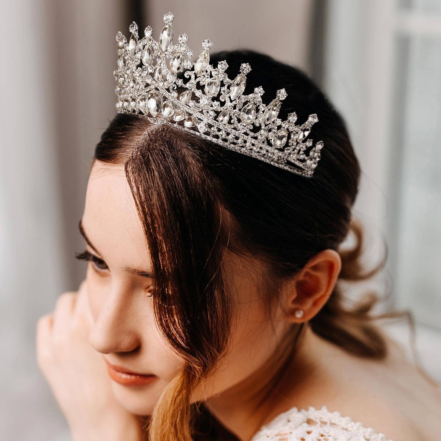 Crystal Crowns and Tiaras for Women, Queen Crown Silver