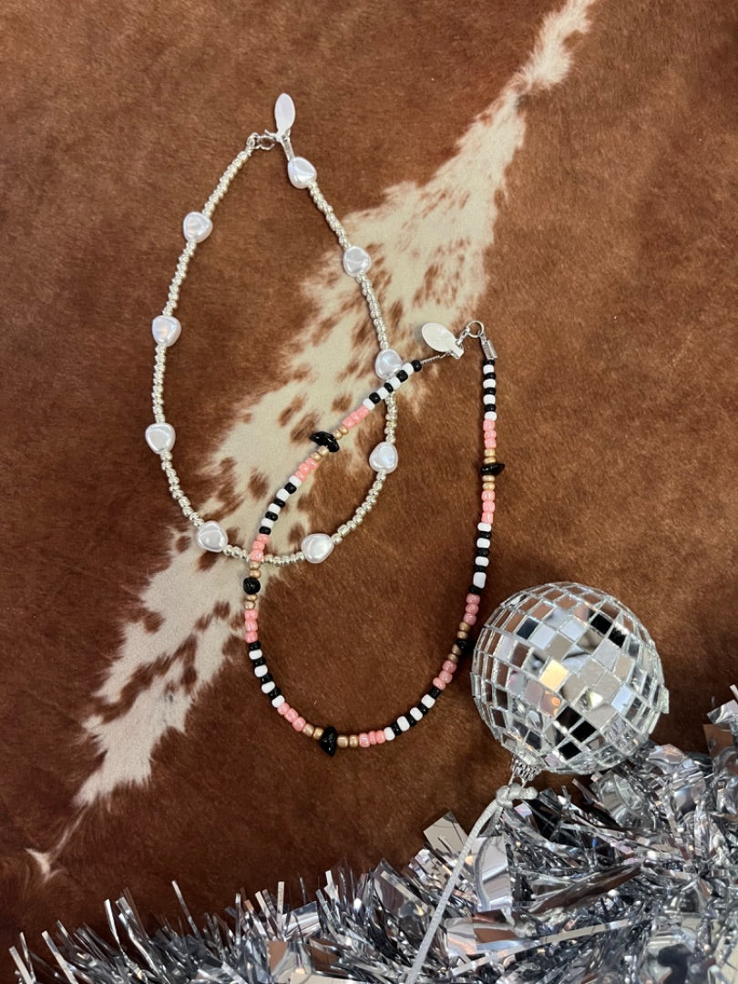 Pink gold and black necklace