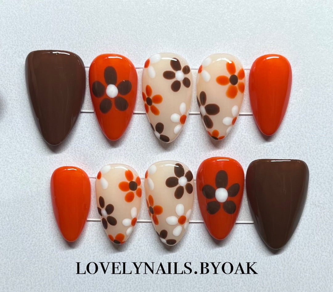 Orange & Brown Fall Flowers , Medium