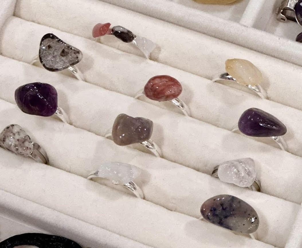 Multi Riley's Rocks Polished Stone Rings, Adjustable (1 ring per bag)