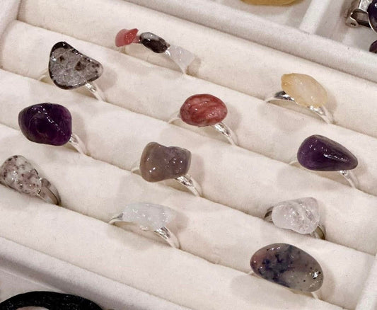 Multi Riley's Rocks Polished Stone Rings, Adjustable (1 ring per bag)