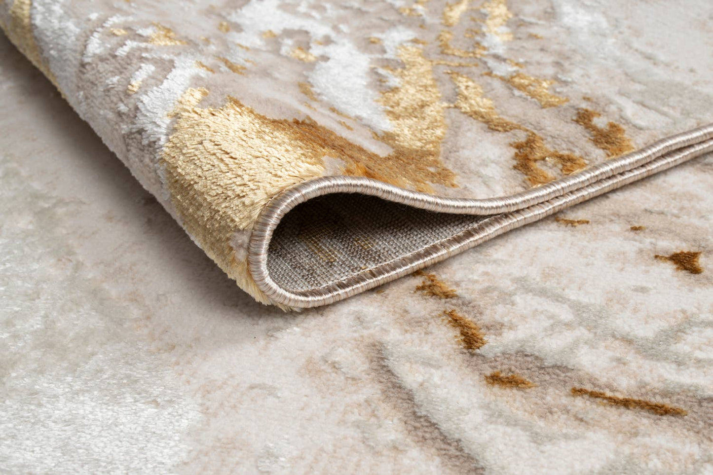 Adina Luxury Abstract Design Area Rug in Beige and Gold
