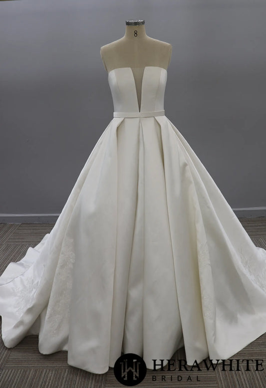 Modern Strapless Mikado Ballgown With Illusion Plunge