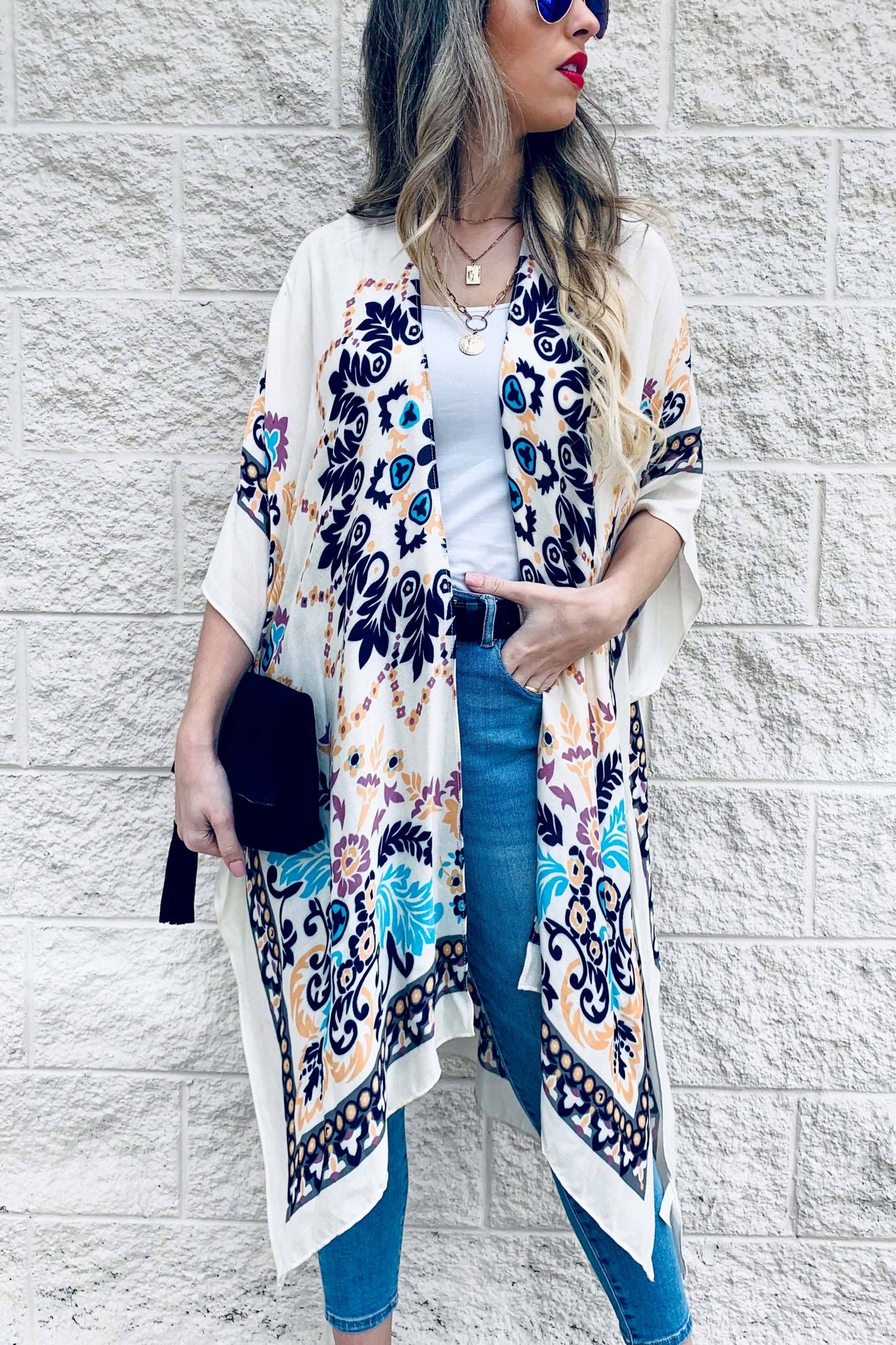 Multi Floral Printed Kimono Cardigan Cover Up
