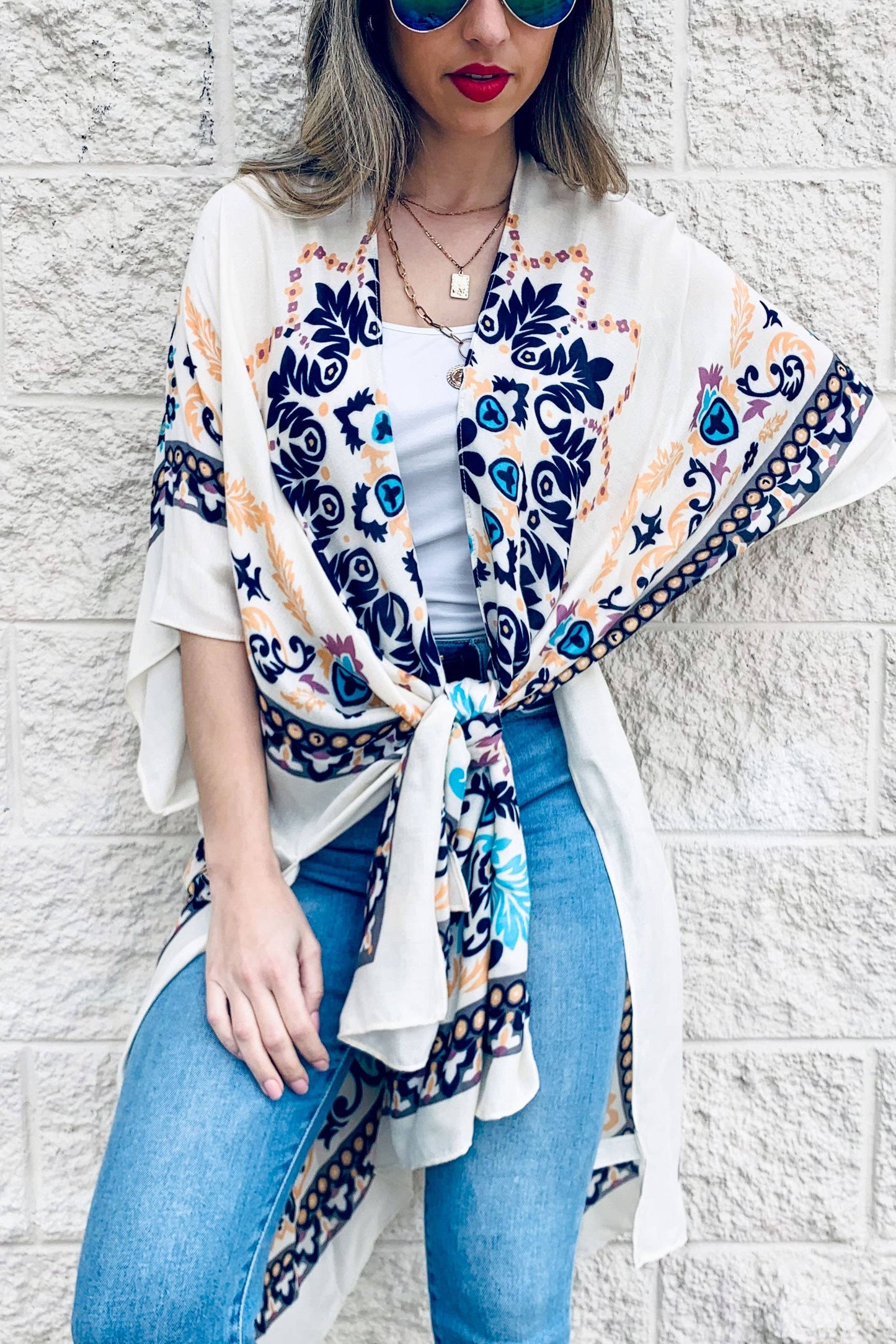 Multi Floral Printed Kimono Cardigan Cover Up
