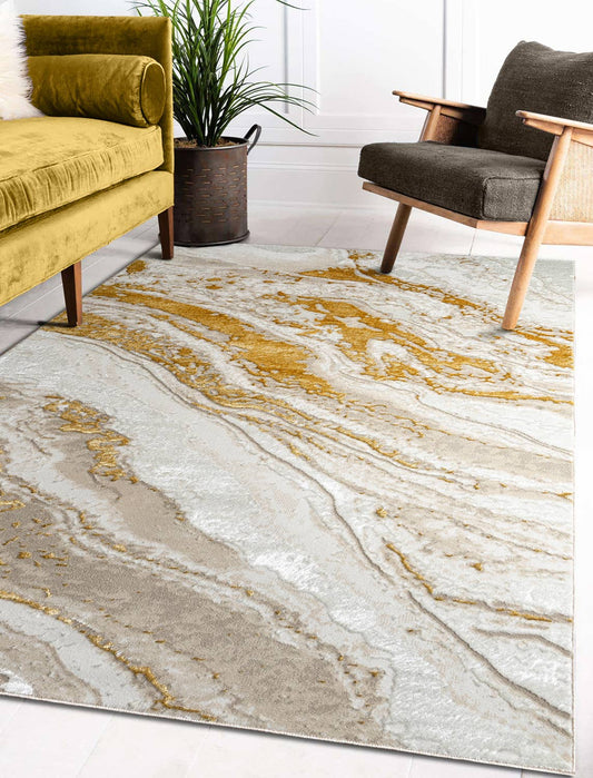 Adina Luxury Abstract Design Area Rug in Beige and Gold