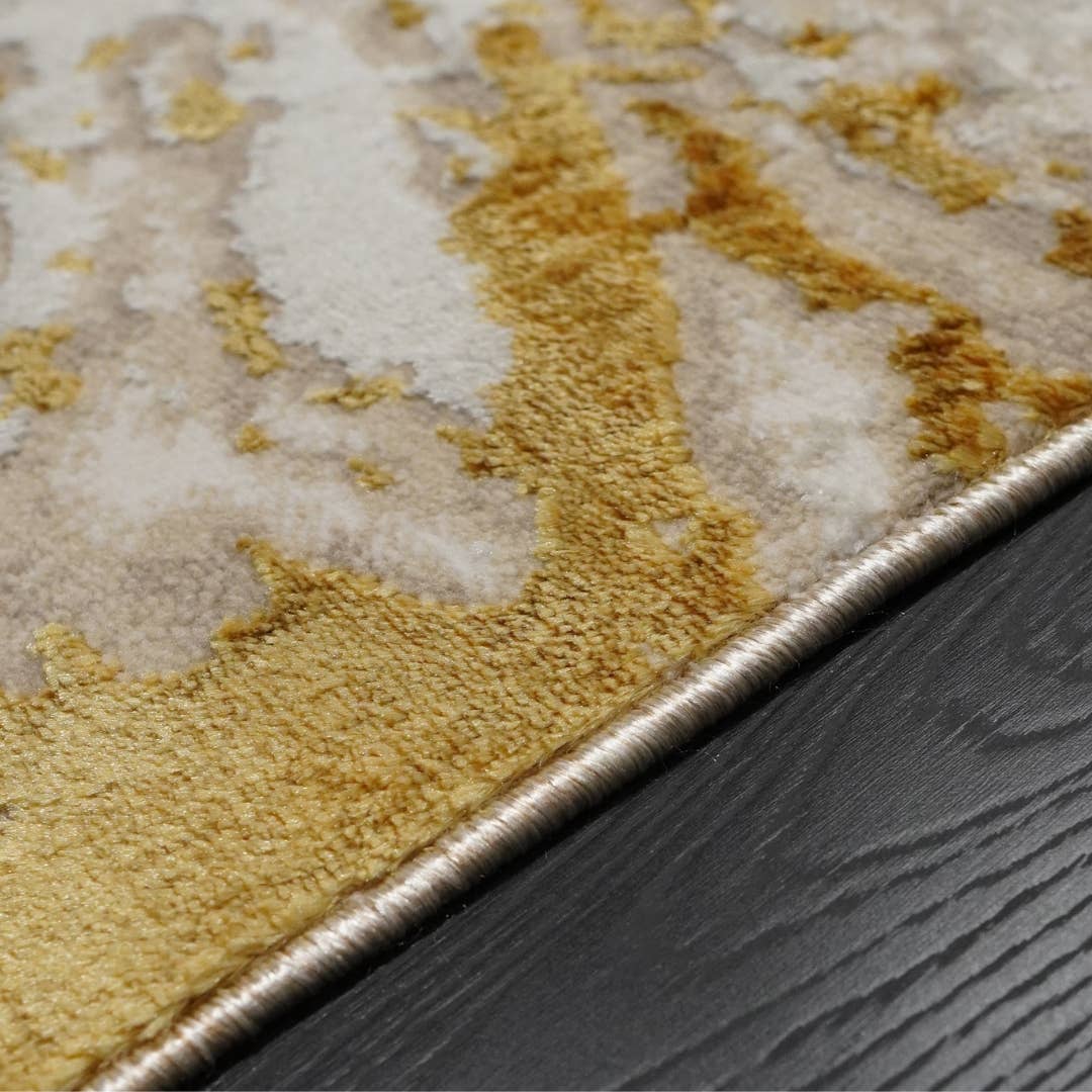 Adina Luxury Abstract Design Area Rug in Beige and Gold