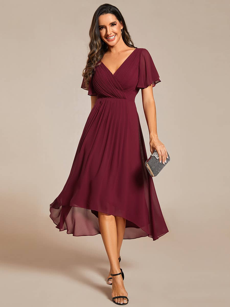 Pleated Ruffles Chiffon Wedding Guest Dresses
