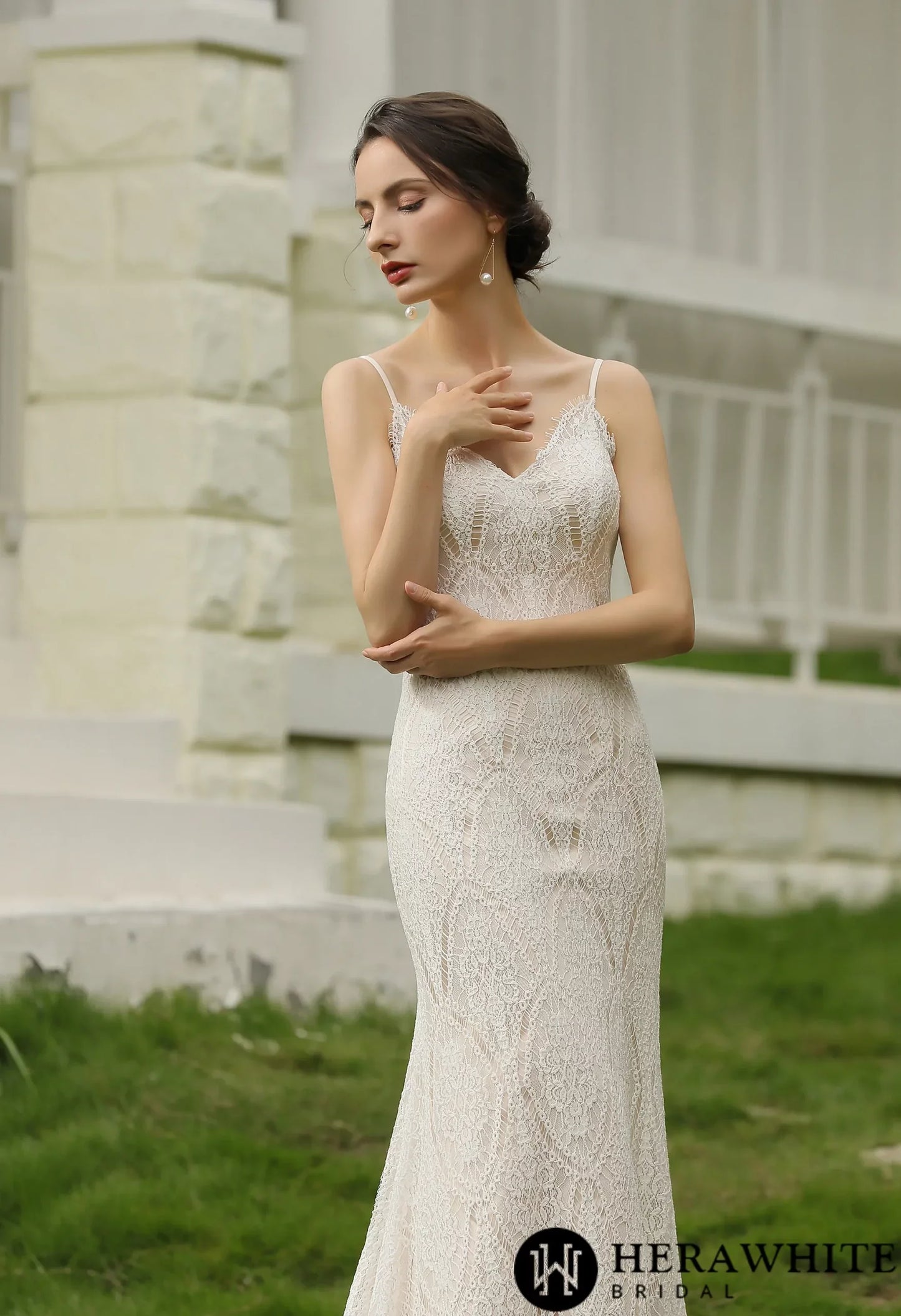 Spaghetti Straps Lace Sheath Wedding Gown